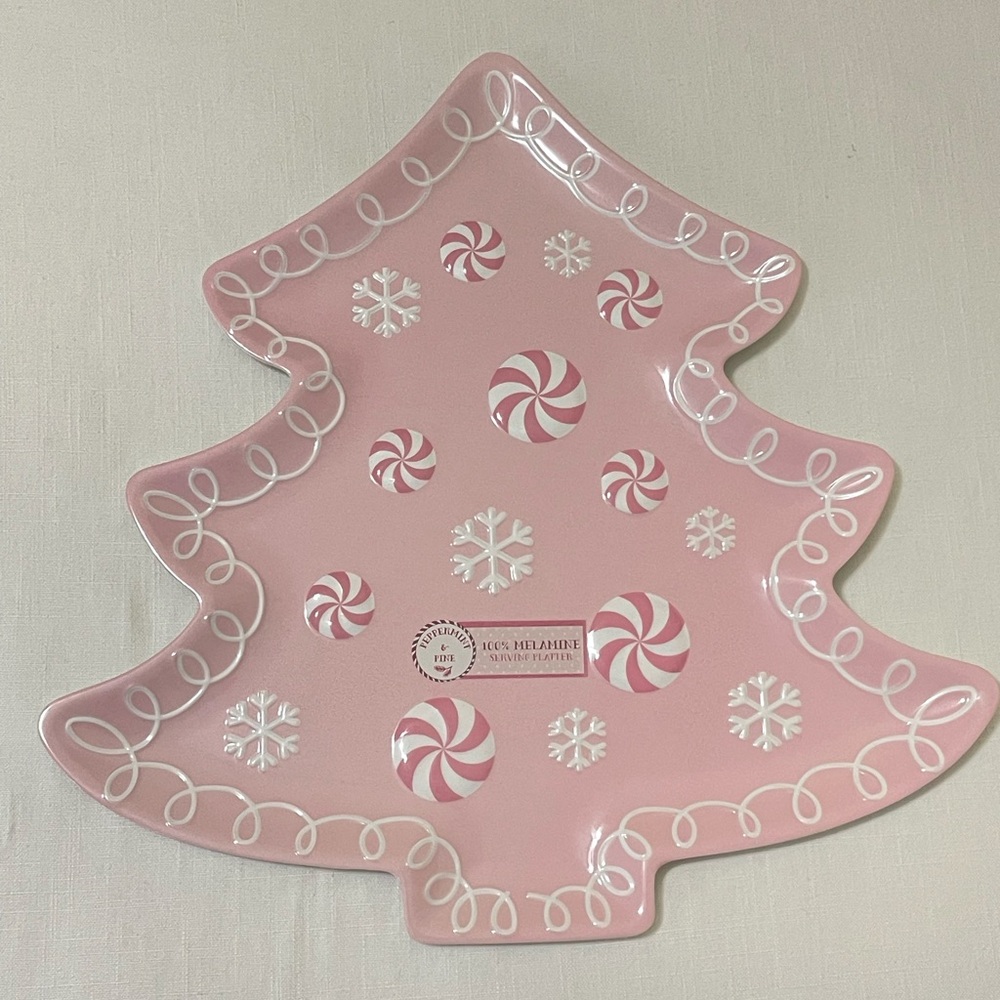 Peppermint and Pine Pink Christmas Tree Melamine Serving Tray